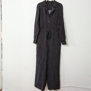 Paige Floral Print Jumpsuit Drawstring Waist Straight Leg Black Collared Small S